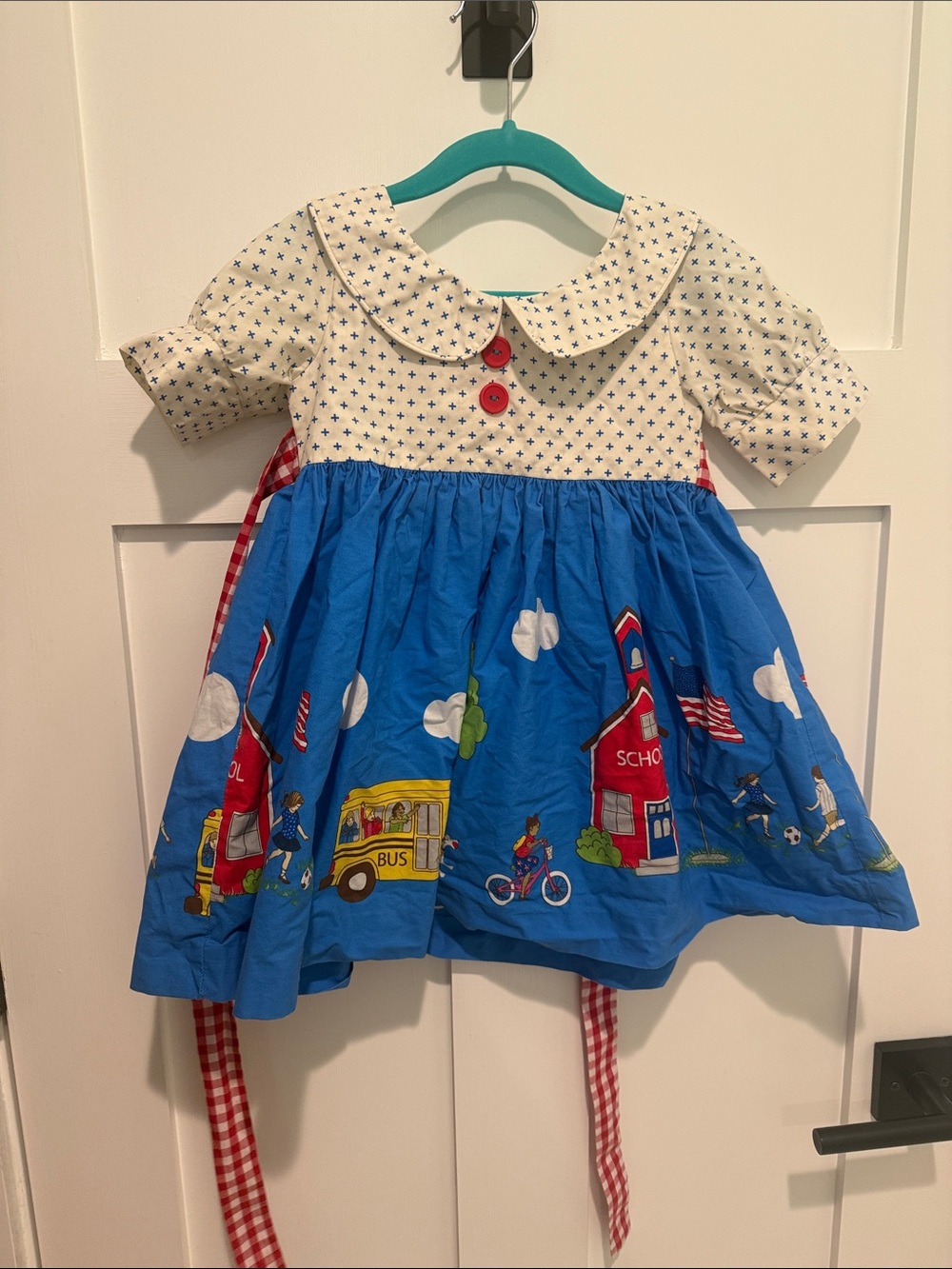 Eleanor Rose Blue School Scene Cotton Dress